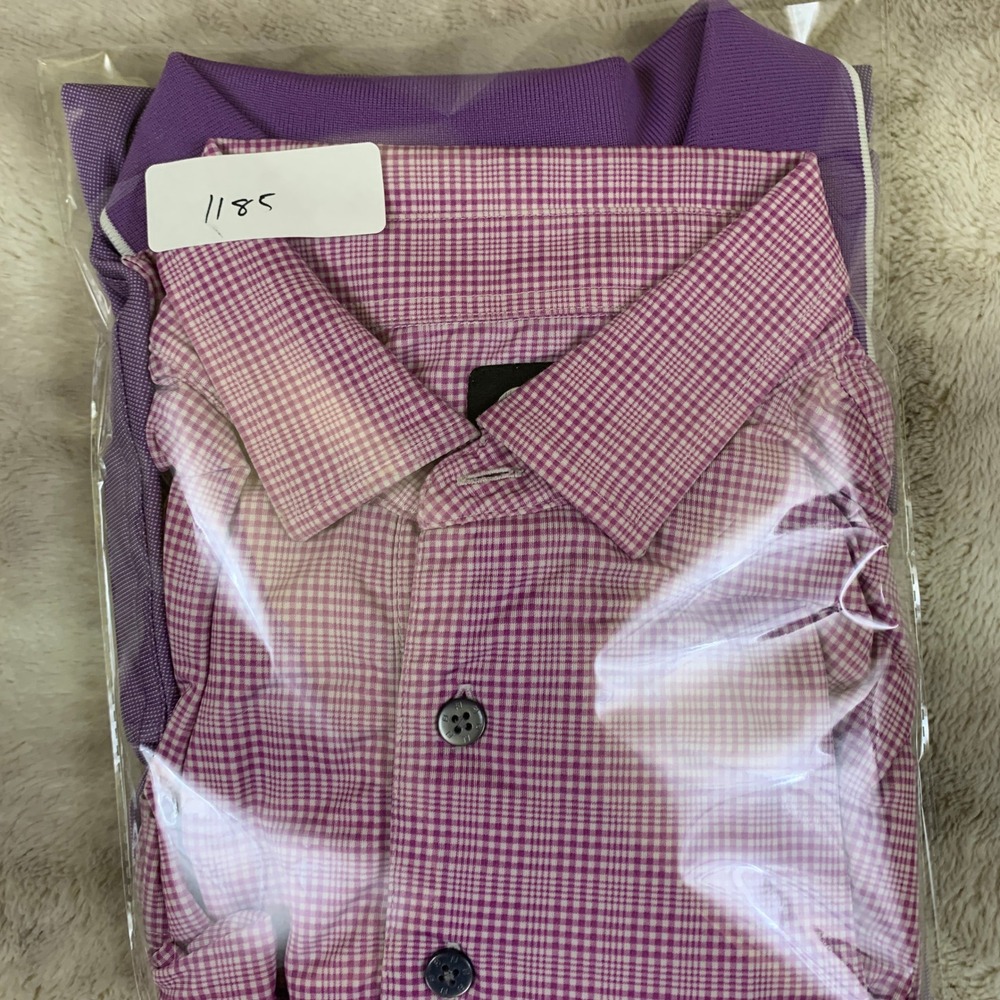 FootJoy Mens Golf Polo Shirt Bundle‎ Purple Solid & Micro Check Vanderbilt XL - Picture 13 of 13